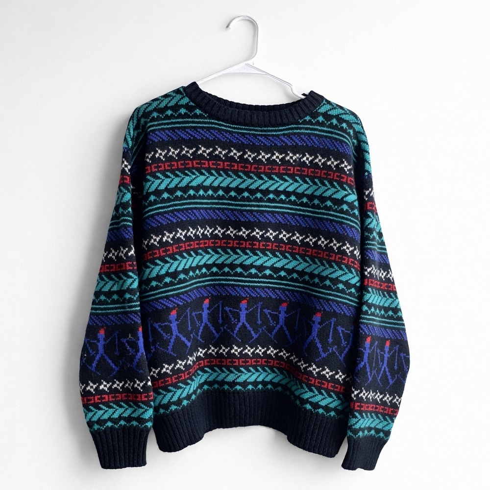 Columbia Wool Blend Ski Pattern Sweater Vintage Style Nordic Fair Isle Pullover